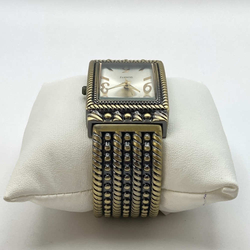 Premier Designs Women's Watch 30mm Brass Tone Tank Cuff New Battery 6.5" - Picture 6 of 12